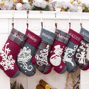 ewwercd Cat Personalized Knitted Christmas Stocking with Name, Embroidery Christmas Trees Snowflake Paw Custom Needlepoint Stockings Set,Customized Family