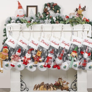 Christmas Stockings Personalized Plush Doll Stocking for Family Stocking Holiday Embroidered Name Stocking for Kid Gift Christmas Decoration