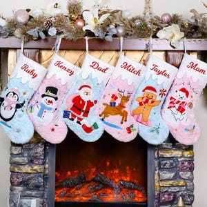 Personalized Christmas Stockings Embroidered Pink Plush Stocking with Name for Family Stocking Custom Holiday Stocking for Christmas Gifts