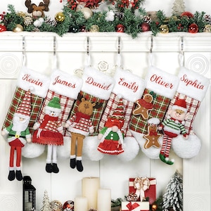 Personalized Christmas Stockings 3D Doll Stockings for Family Custom Stockings with Name Embroidered Stocking for Kids Gifts Christmas Decor