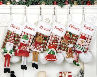 Personalized Christmas Stockings 3D Doll Stockings for Family Custom Stockings with Name Embroidered Stocking for Kids Gifts Christmas Decor