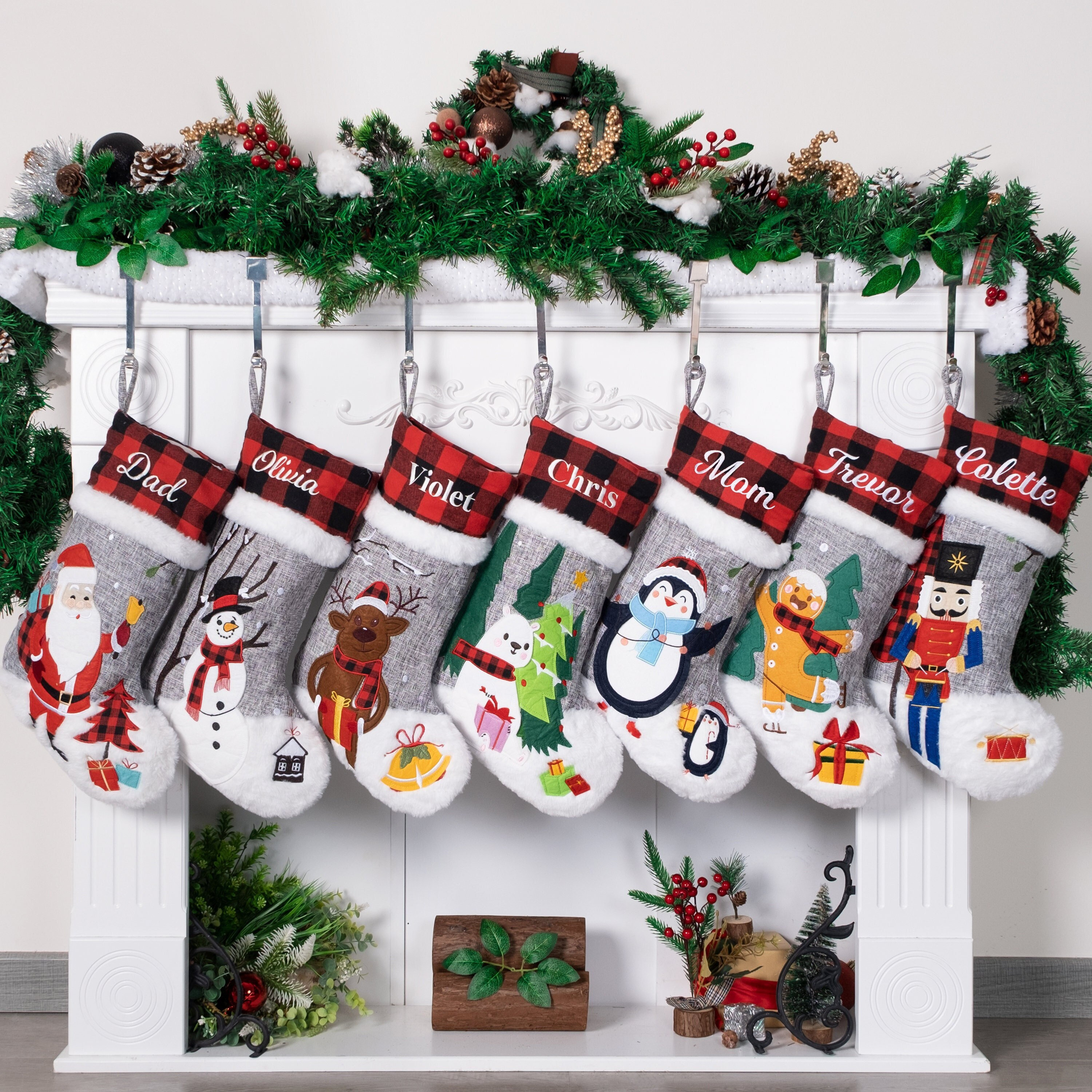 Christmas Stockings Personalized Holiday Stockings for Family Stockings Buffalo Plaid Stocking Embroidered Name Stockings for Christmas Gift
