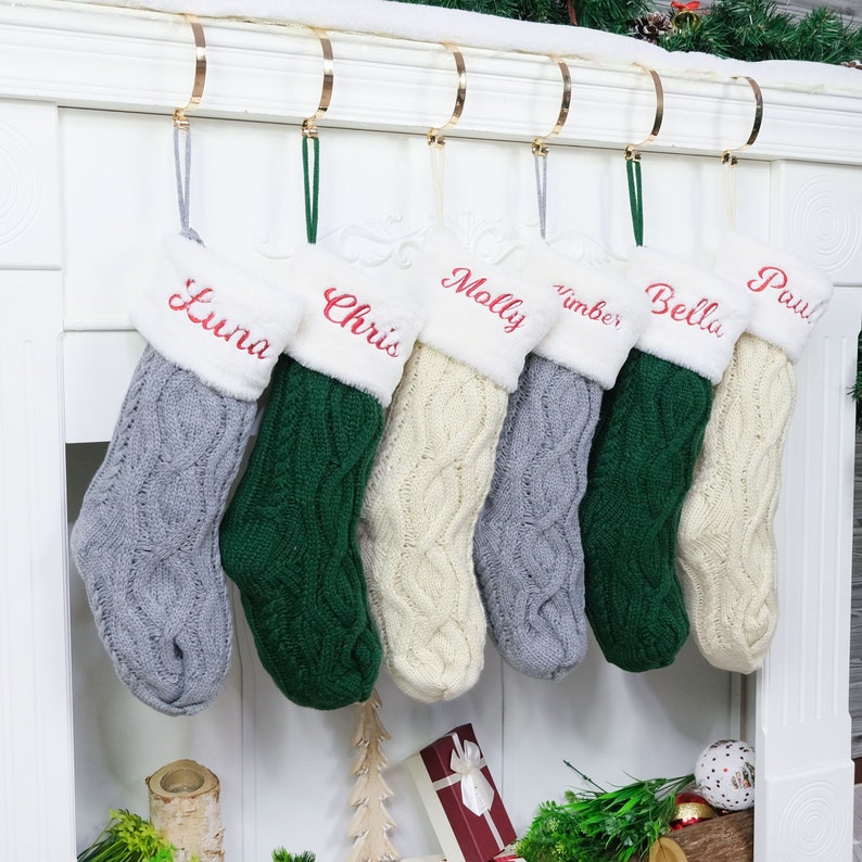 Christmas Stockings Personalized Knitted Family Stocking Plush Stocking with Name for Holiday Decoration Embroidered Stocking Christmas Gift image 2
