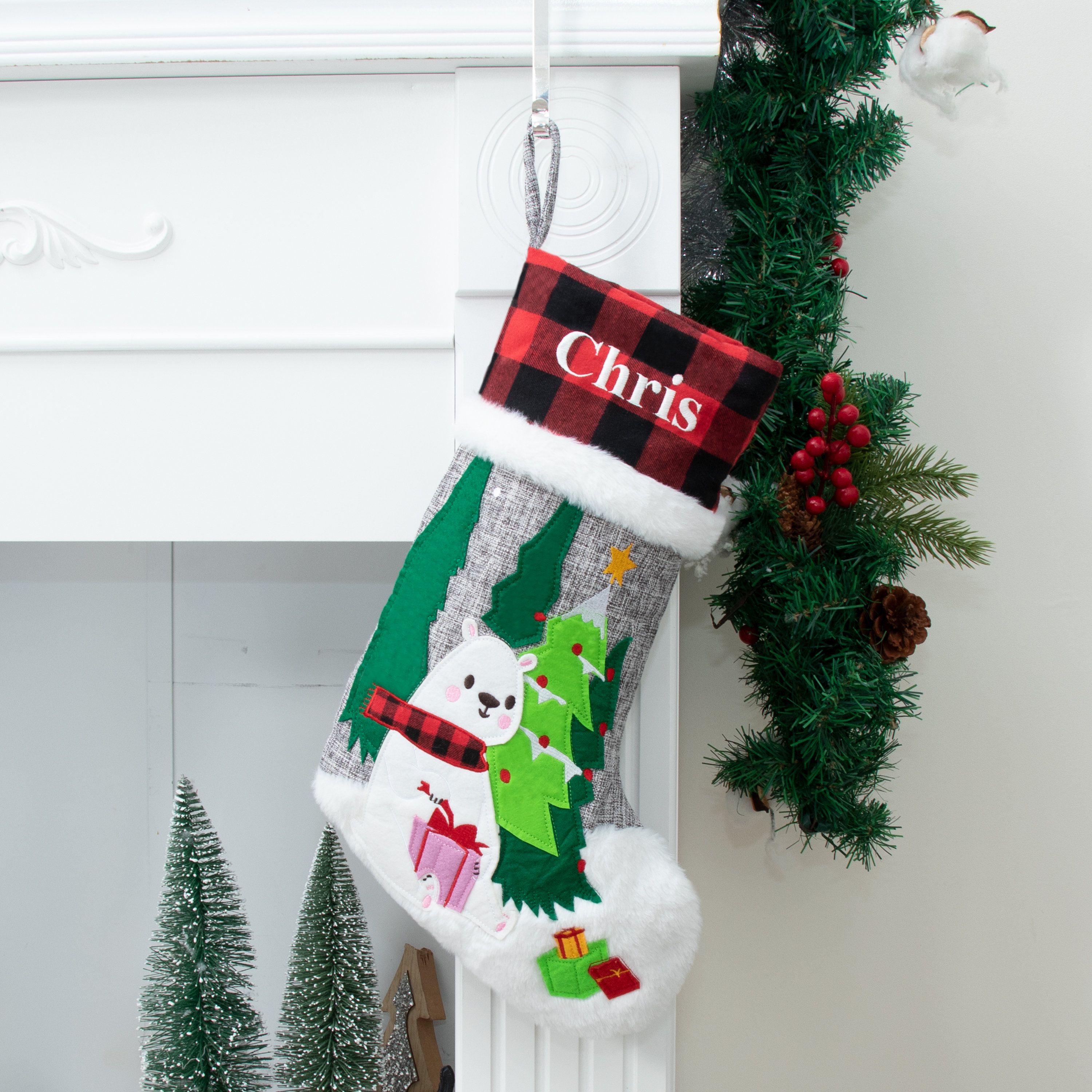 Christmas Stockings Personalized Holiday Stockings for Family Stockings Buffalo Plaid Stocking Embroidered Name Stockings for Christmas Gift