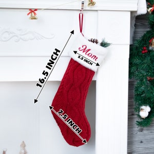 Christmas Stockings Personalized Knitted Family Stocking Plush Stocking with Name for Holiday Decoration Embroidered Stocking Christmas Gift #1 Red