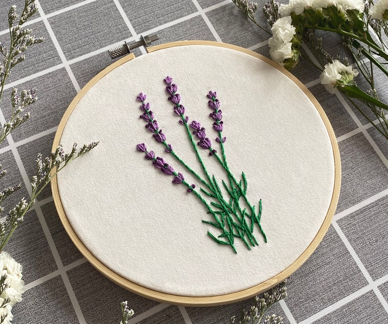 Hand Embroidery Kit Lavender Embroidery Floral Hoop Art kit Etsy