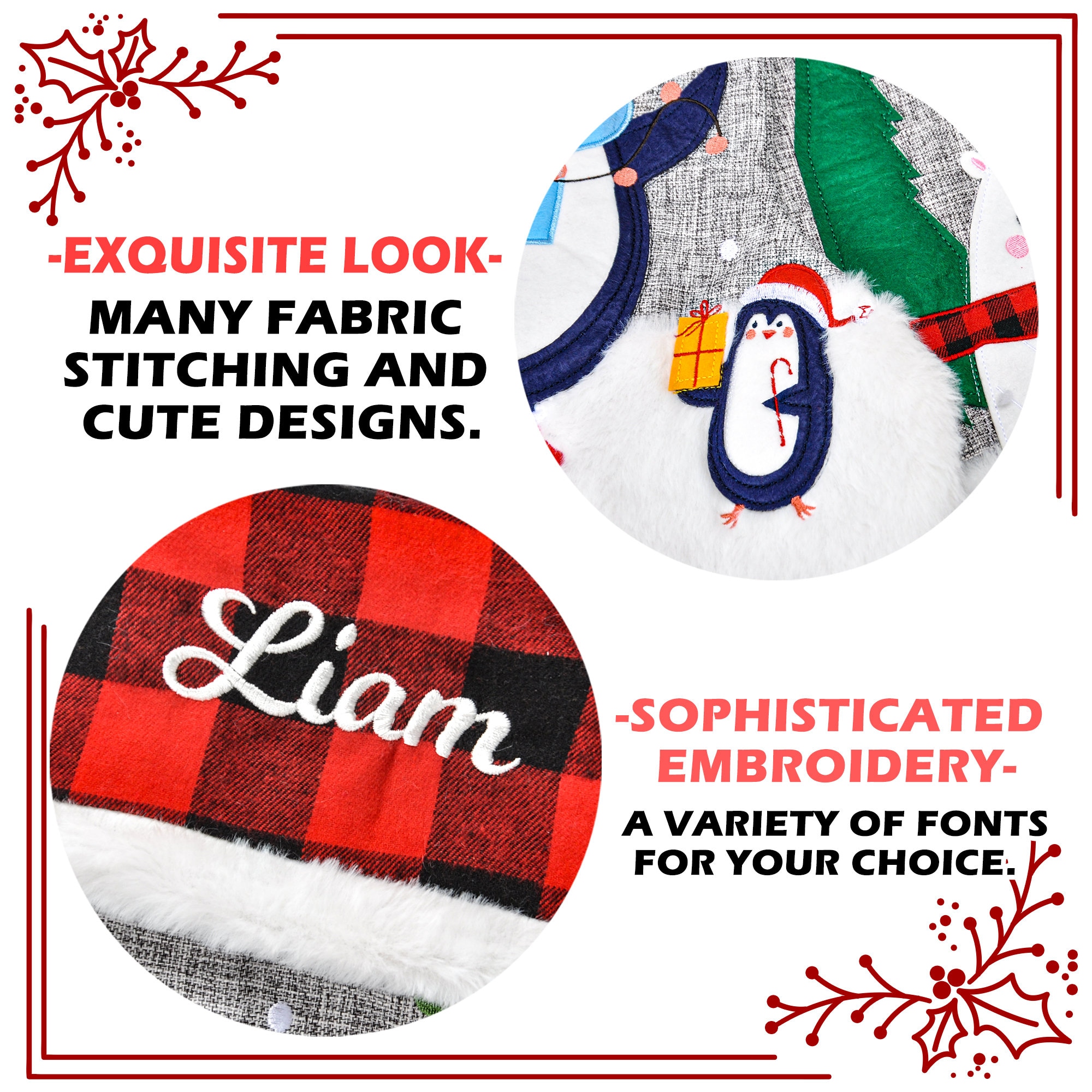 Christmas Stockings Personalized Holiday Stockings for Family Stockings Buffalo Plaid Stocking Embroidered Name Stockings for Christmas Gift