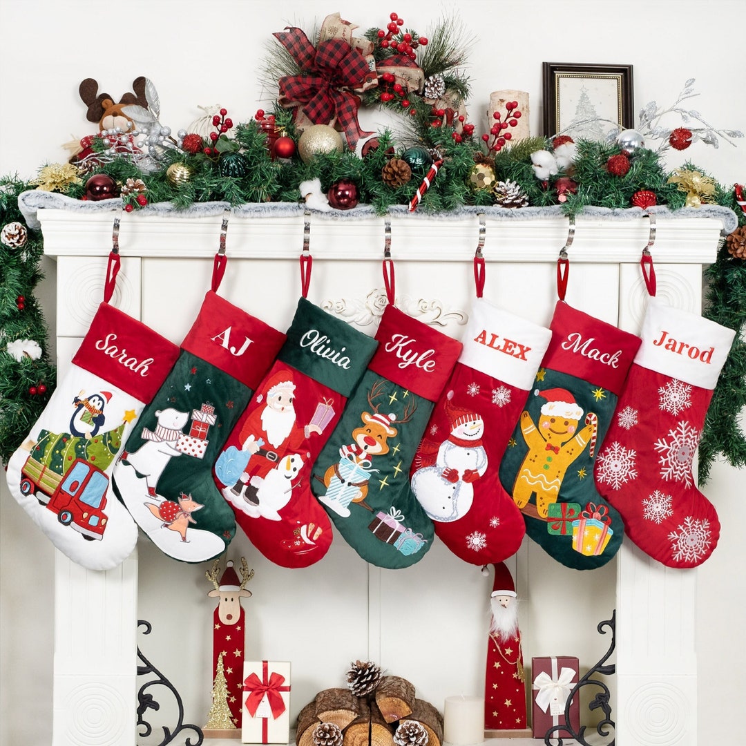 Personalized Christmas Stockings Velvet Stocking for Holiday Decoration  Applique Stocking Embroidered Custom Name Christmas Gift for Family 