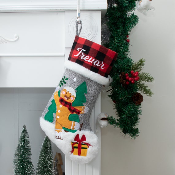 Felt Applique Airplane SantaClaus and Elf Christmas Stocking Kit  Contemporary Stitchery Crafts
