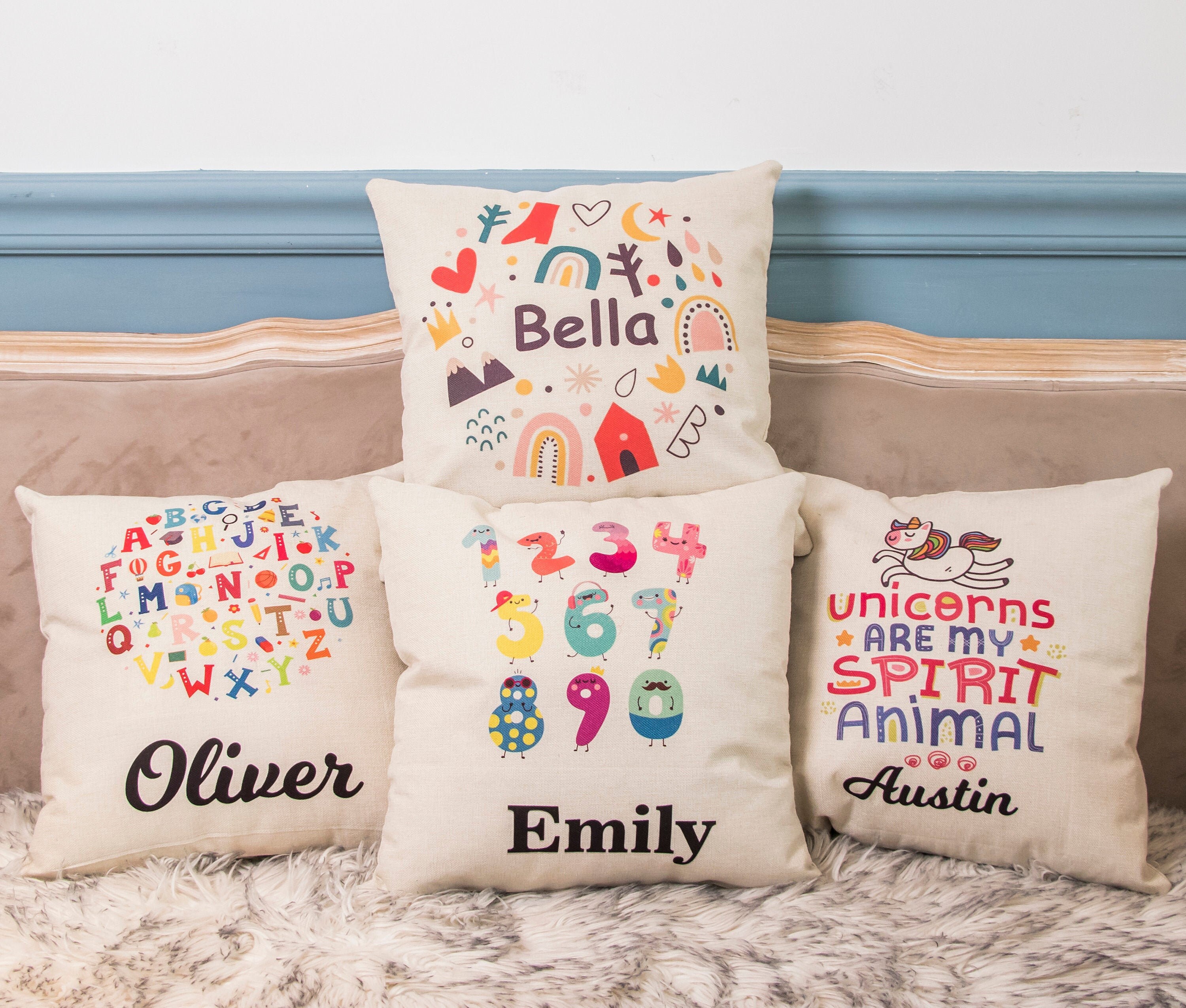 Personalized Children Pillow Covers Kids Name Cartoon Rainbow Etsy