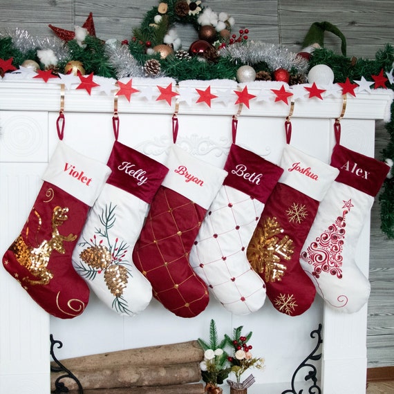 Christmas Stockings Personalized Velvet Sequin Holiday - Etsy