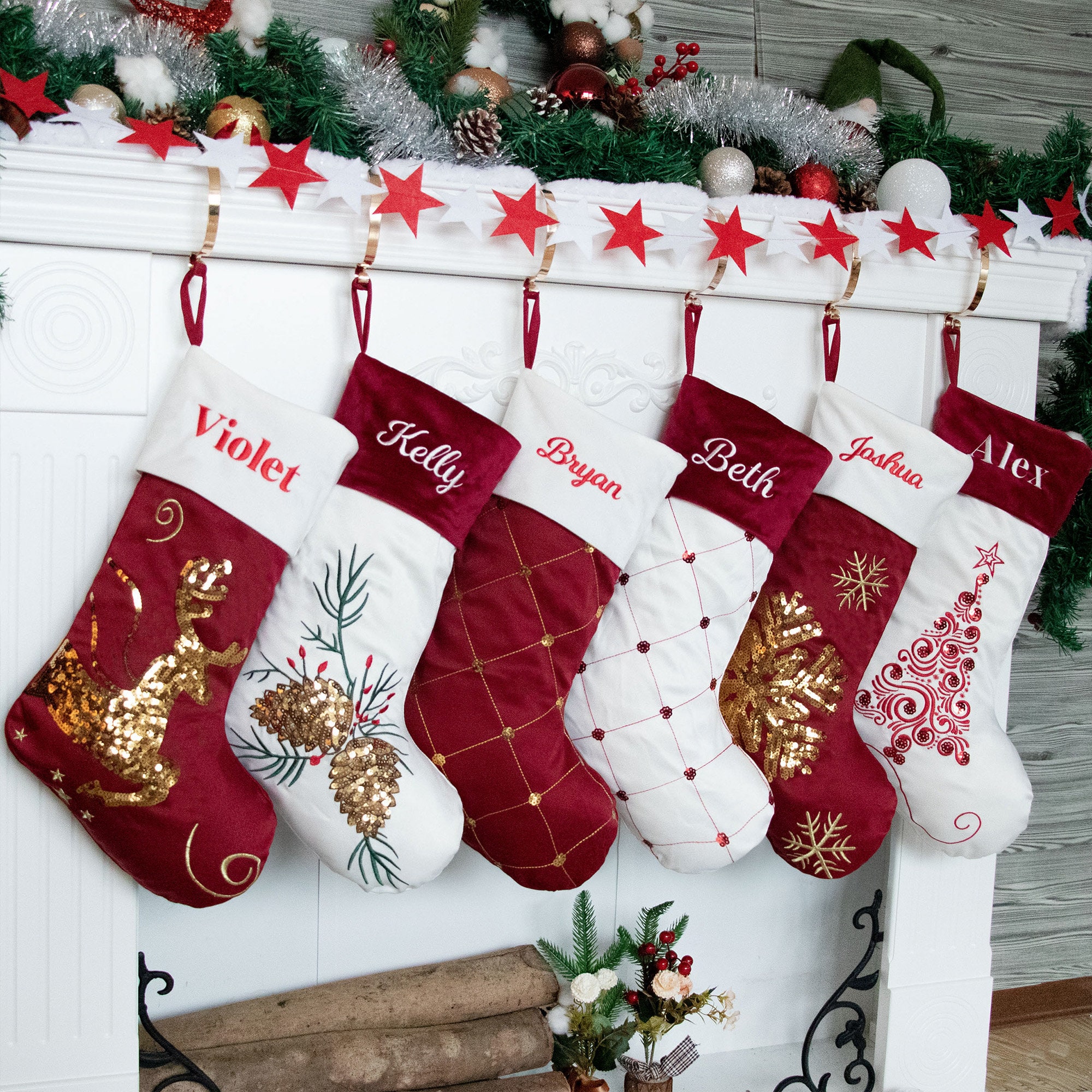  Ugiftcorner Christmas Stockings 4 Pack Red Velvet Christmas  Stockings with Quilted Cuff Large Luxury Xmas Stockings Decorations for  Fireplace Home Holiday Party : Home & Kitchen