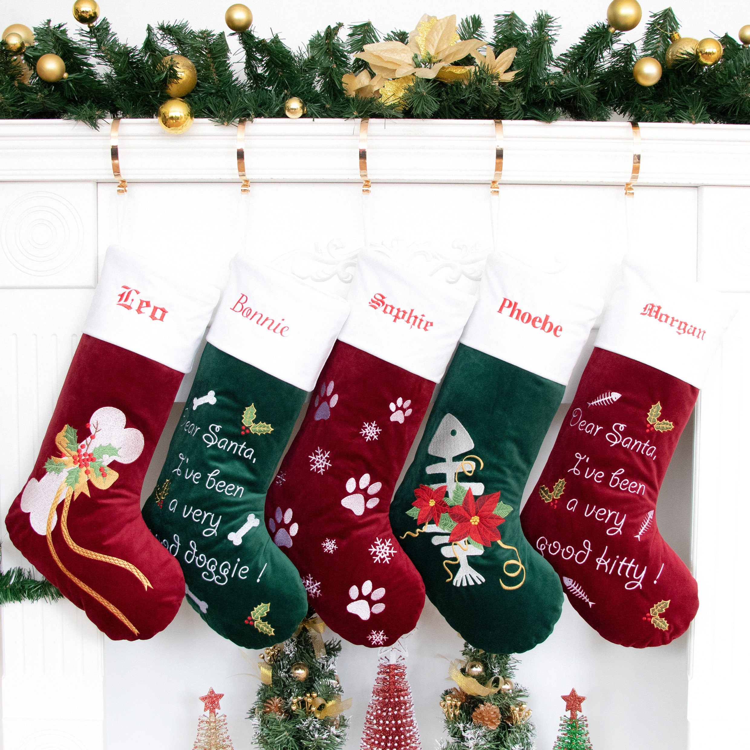 Personalized Hand Knit Gray Cat Christmas Stocking