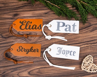 Personalized Stocking Leather Tag for Christmas Decoration Brown Name Tag for Stockings Ornament Custom Leather Name Tag for Christmas Gifts
