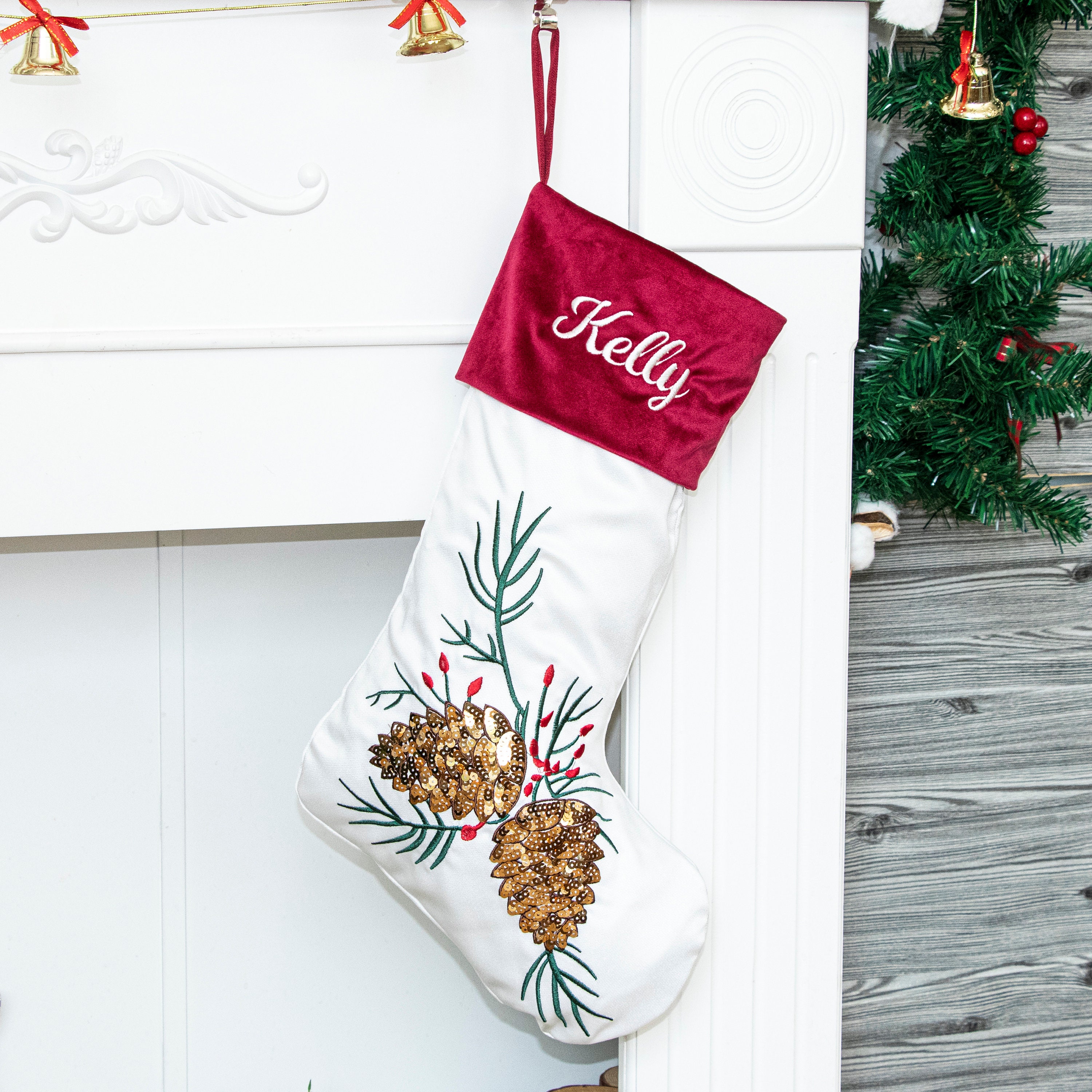 Christmas Stocking Personalized Embroidered Keepsake Family Stocking Ballerina Dancer Holly Christmas Decor Monogrammed Custom Stocking