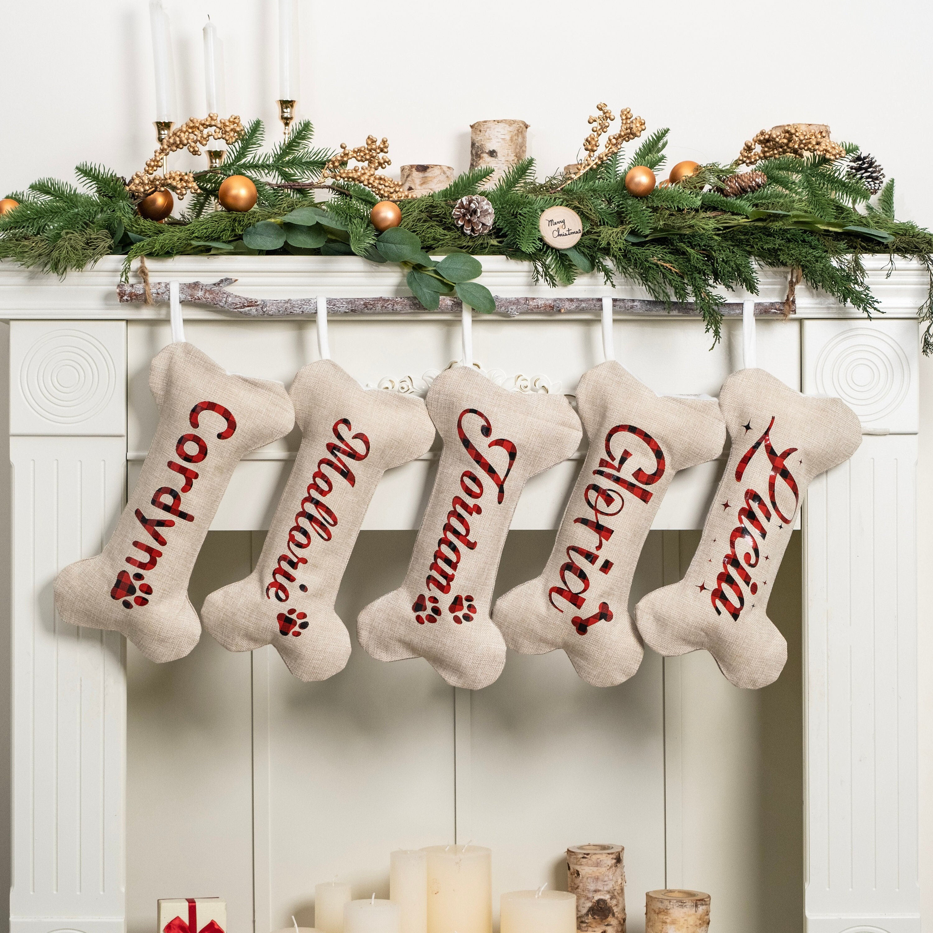 Dog Stockings Personalized Christmas Stockings Dog Bone Stockings with Name for Holiday Stocking Custom Stocking Pet Christmas Gifts for Dog