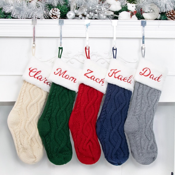 Christmas Stockings Personalized Knitted Stocking Plush Stocking with Name for Holiday Decoration Embroidered Family Stocking Christmas Gift