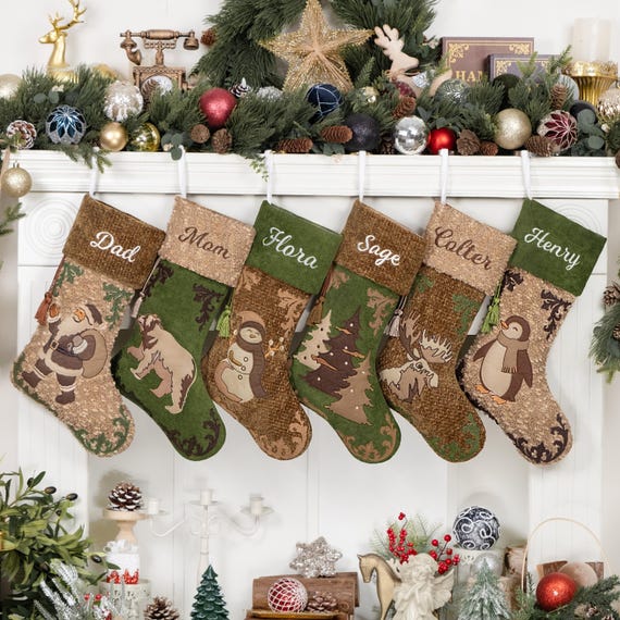Christmas Stockings Personalized Vintage Stocking Embroidered Name Stocking for Rustic Cowboy Farmhouse Holiday Decoration Christmas Gifts