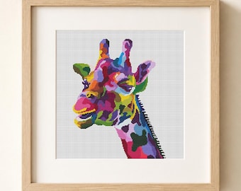 Rainbow Giraffe Cross Stitch Pattern Abstract Animal Counted Embroidery #82