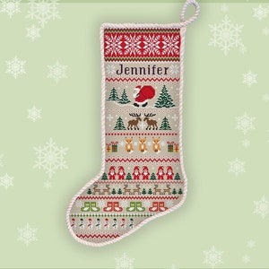 Christmas stocking cross stitch pattern Personalized stocking with Santa Reindeer Fox Gnome Snowman Xmas decoration embroidery design #507