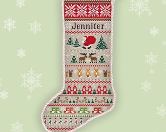 Christmas stocking cross stitch pattern Personalized stocking with Santa Reindeer Fox Gnome Snowman Xmas decoration embroidery design #507