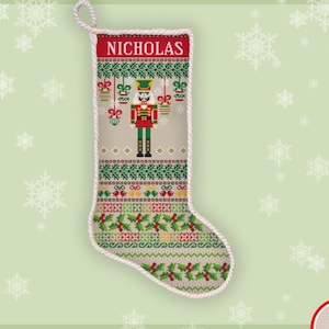 Nutcracker stocking cross stitch pattern Custom Christmas stocking embroidery design Santa sock xstitch chart Digital download #515