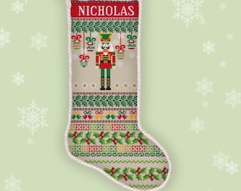 Nutcracker stocking cross stitch pattern Custom Christmas stocking embroidery design Santa sock xstitch chart Digital download #515