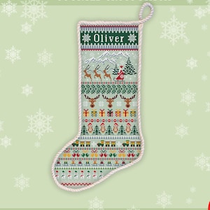 Personalized Santa sock cross stitch pattern Christmas stocking embroidery sampler DIY Holiday home decor Xmas ornament xstitch chart #508*