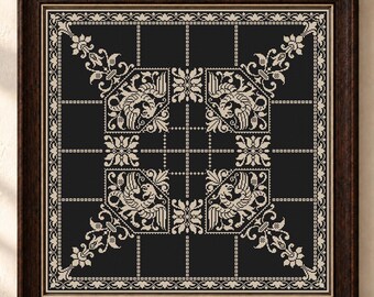 Gothic Dragons Monochrome Sampler Counted Cross Stitch Pattern Geometric Medieval Embroidery #585