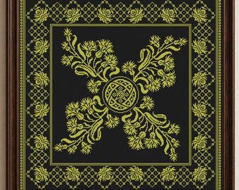 Floral Monochrome Sampler Cross Stitch Pattern Flower Thistle Embroidery Pillow Counted Xstitch #438