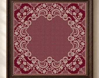 Floral Monochrome Sampler Cross Stitch Pattern Roses Pillow Counted Xstitch Vintage Lace Embroidery #583