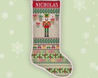 Custom Christmas stocking cross stitch pattern Nutcracker stocking Santa sock embroidery design Mistletoe ornament xstitch chart #515*