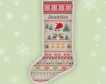 Aangepaste kerstsok kruissteek patroon Santa sok borduurwerk sampler Kerst grens xstitch grafiek DIY vakantie decoratie #507*