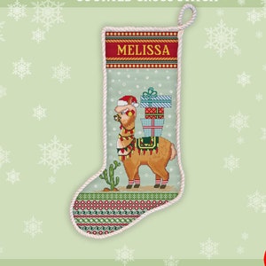 Christmas llama stocking cross stitch pattern Personalized funny Santa sock embroidery design DIY Christmas decoration xstitch chart #533