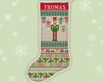 Nutcracker stocking cross stitch pattern Custom Christmas stocking embroidery design Santa sock xstitch chart Digital download #511