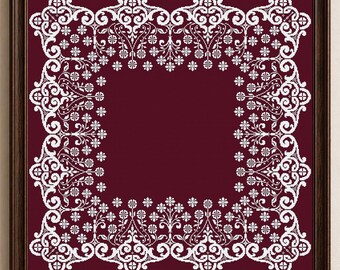 Floral Lace Monochrome Sampler Cross Stitch Pattern Pillow Counted Xstitch Vintage Ornament Embroidery #113