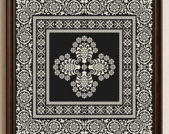 Floral Monochrome Sampler Cross Stitch Pattern Flowers Counted Xstitch Pillow Embroidery #770