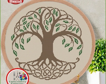 Puede incluir: Patrón de punto de cruz contado para un diseño de árbol de la vida. El patrón mide 23 cm x 23,7 cm y utiliza 3 colores de hilo DMC. El patrón está disponible para descarga instantánea como PDF.
