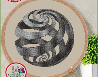 Sphere spirals counted cross stitch pattern Geometric cross stitch Optical illusion embroidery design M.C. Escher cross stitch #122