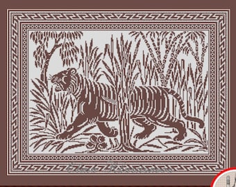 Tiger counted cross stitch pattern Monochrome sampler xstitch chart Tiger in the wild embroidery design Animal cross stitch PDF download #70