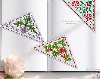 Floral Corner Bookmarks Cross Stitch Pattern Set of 3 Flowers Thistle Samplers Embroidery #2139