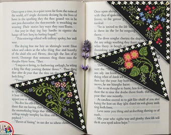 Eck-Lesezeichen mit Blumenmuster, Kreuzstichvorlage, Vintage-Botanik-Stickerei, Blumen, Zählmuster-Kreuzstich #2128