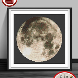 Full moon counted cross stitch pattern Galaxy night sky embroidery design Moon cross stitch Lunar xstitch chart Digital download #85