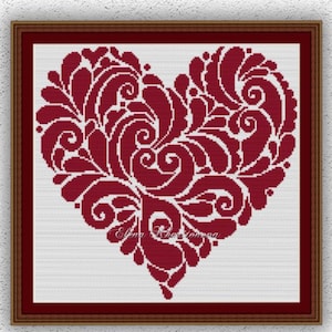 Padrão de ponto cruz de coração monocromático de renda Ponto cruz de dia dos namorados DIY Amostra de bordado de cartão de dia dos namorados Amor contado xstitch #345*