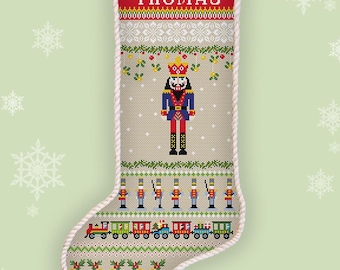 Custom Christmas Nutcracker Socking Cross Stitch Pattern Toy soldier Trains Festive Counted Embroidery #871