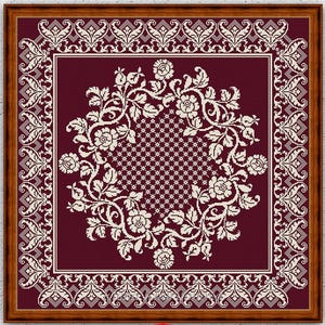Patrón de punto de cruz contado de corona de rosas monocromáticas. Diseño de bordado vintage floral. Muestrario monocromático de flores. Gráfico de punto de cruz contado n.° 592.