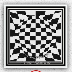 Patrón de punto de cruz contado con ilusión óptica en blanco y negro Diseño de bordado de punto de cruz geométrico Gráfico de punto de cruz de bola abstracta n.° 519
