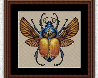Patrón de punto de cruz de escarabajo sagrado Punto de cruz de insectos Diseño de bordado de escarabajo egipcio antiguo Mitología gráfico xstitch #642