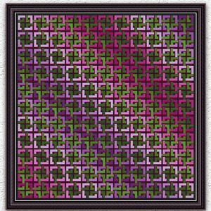 Può includere: Un motivo a punto croce incorniciato con un design geometrico nei toni del rosa, viola e verde. L'opera d'arte è ambientata su uno sfondo bianco. Il testo "INSTANT DOWNLOAD PDF" è in basso.