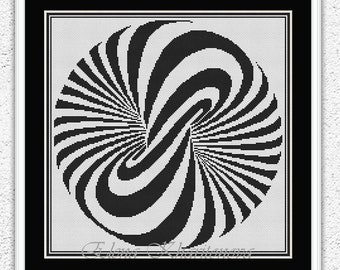 Monochrome optical illusion cross stitch pattern Geometric cross stitch Optical illusion circles ball sphere embroidery xstitch chart #487